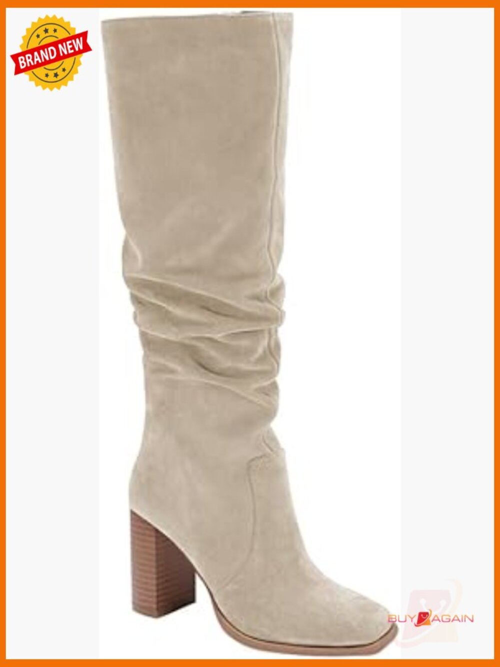 Knee High Boots Chunky Heel Square Toe Side Zipper Wide Calf Boots